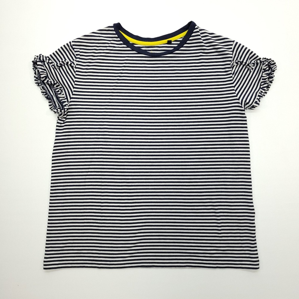 Boden Shirt Girls 13-14 Blue‎ White Short Ruffle Sleeve Top Striped T-Shirt
